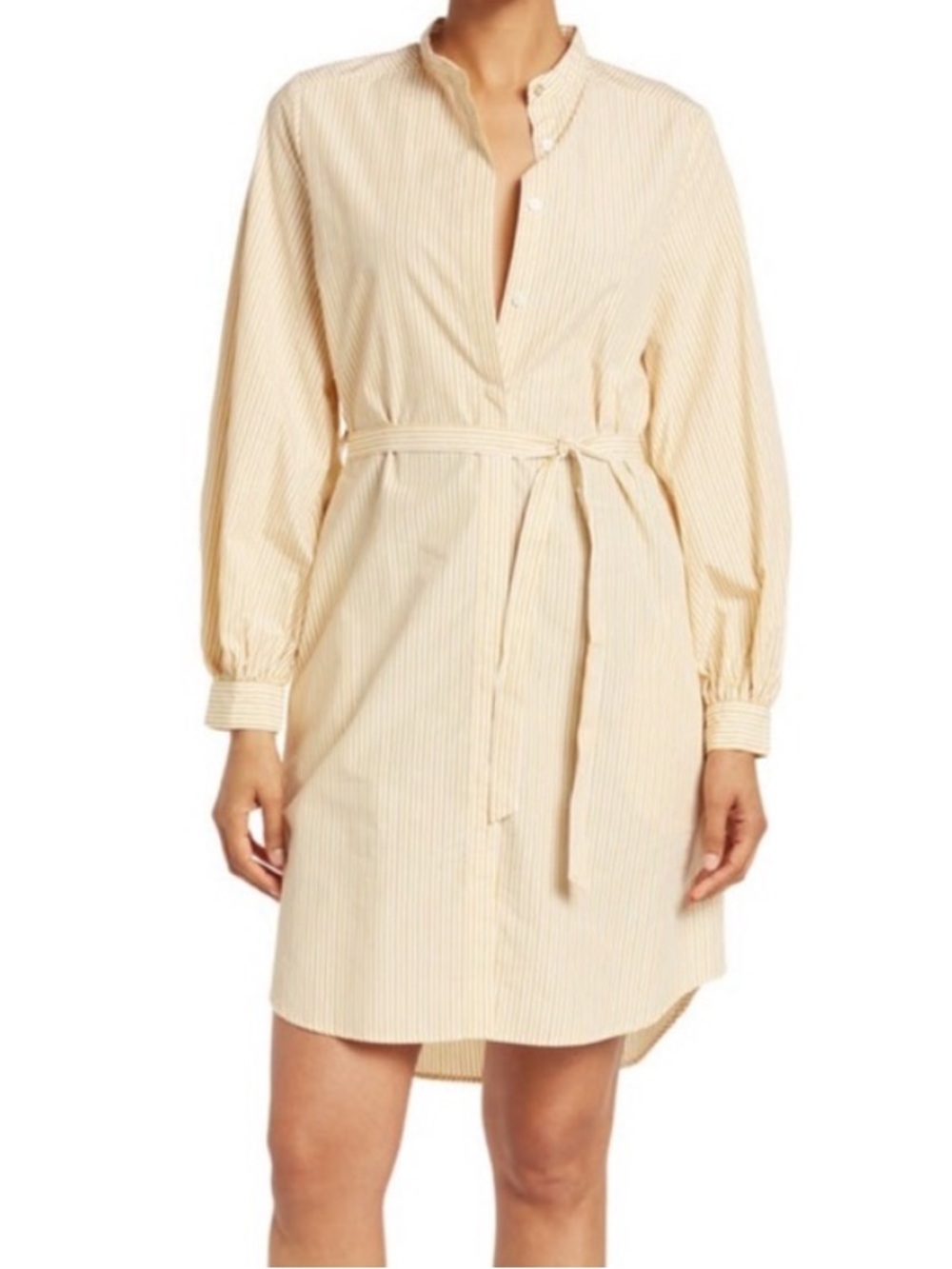 Calvin Klein Women's Knee Length Striped Button-Down Shirt Dress Yellow Size 8